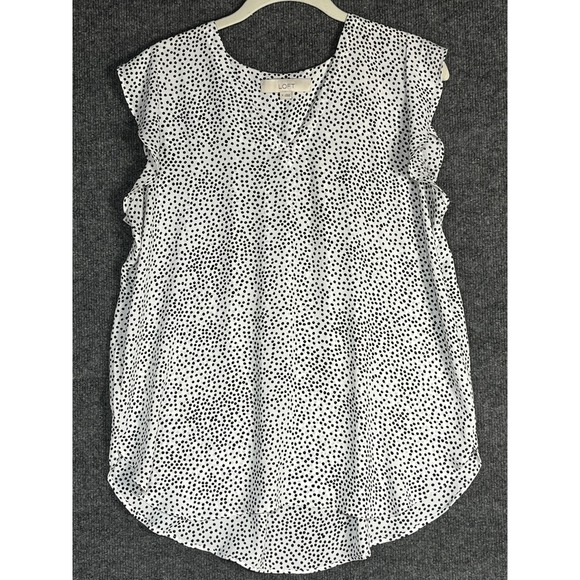 LOFT Women's Top M Medium White Black Polka Dot Ruffle Sleeve V Neck Blouse - Picture 1 of 10